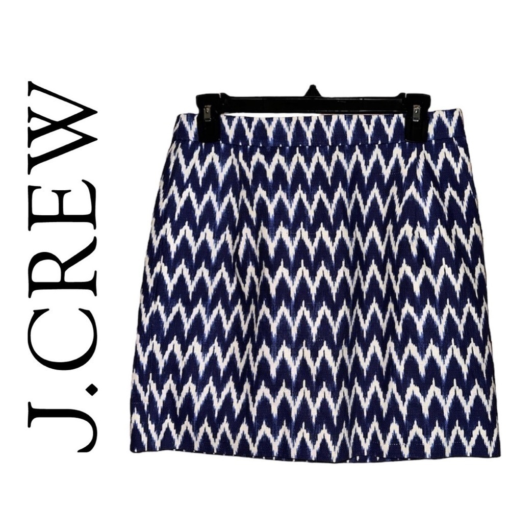 J. CREW Blue White Zig Zag Jacquard Mini Skirt Pockets Suit Career Chic Women 4